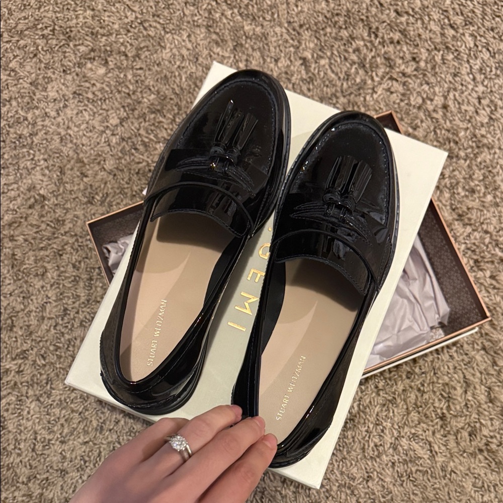 Stuart Weitzman Black Patent Leather Loafers